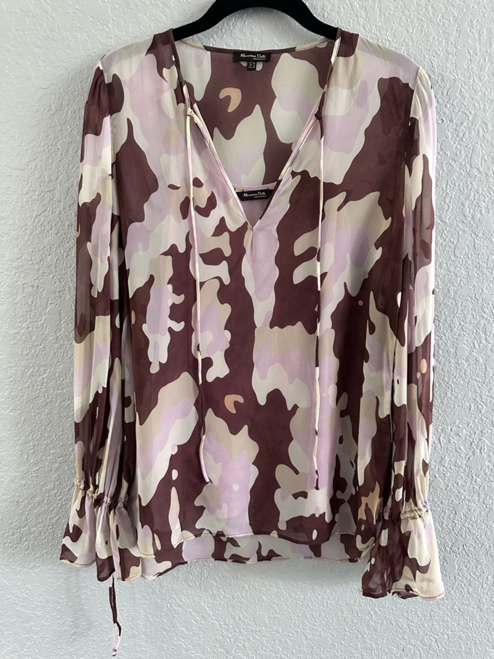 Massimo Dutti Blouse Womens 4 Sheer Print Tie Neck Top w Cami Long Sleeve